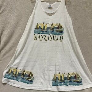 White vintage beach sundress coverup Manzanillo Mexico with sailboats design